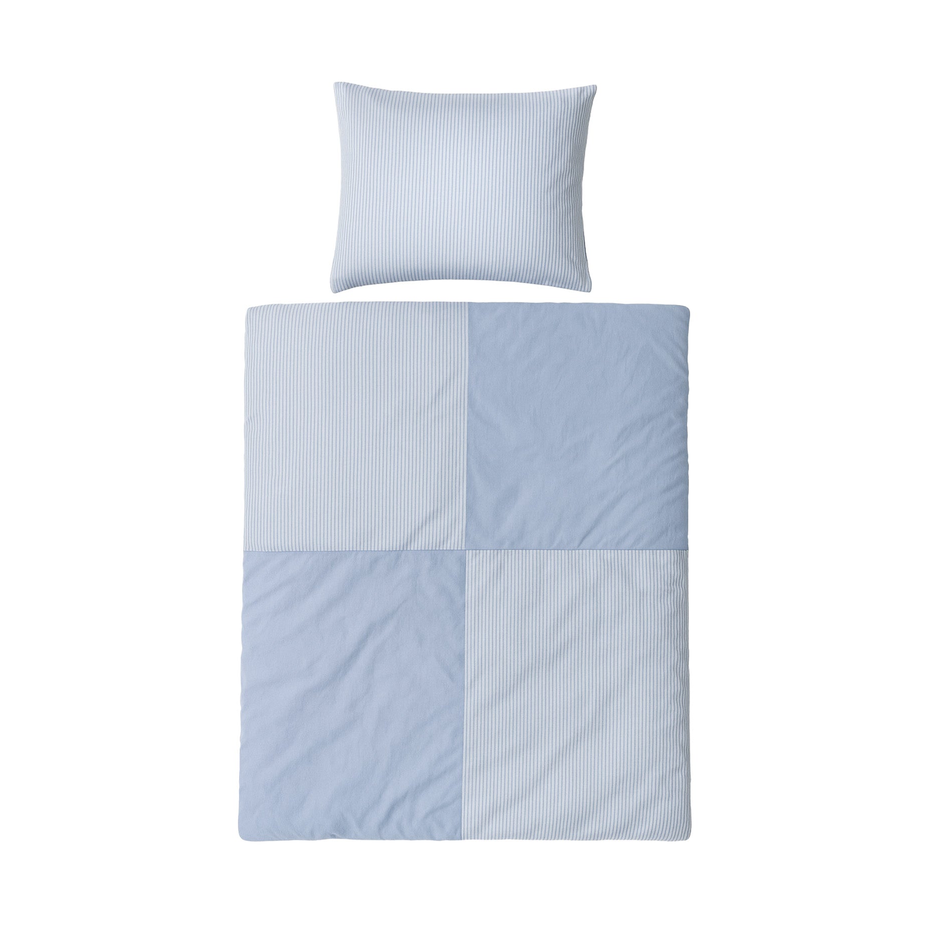 Mini strib patchwork sengetøj 140x200 cm blå